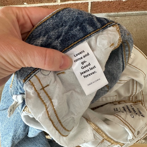 High Rise Half Blue Half White Denim Straight Women's Jeans, Size 26 - Picture 6 of 8